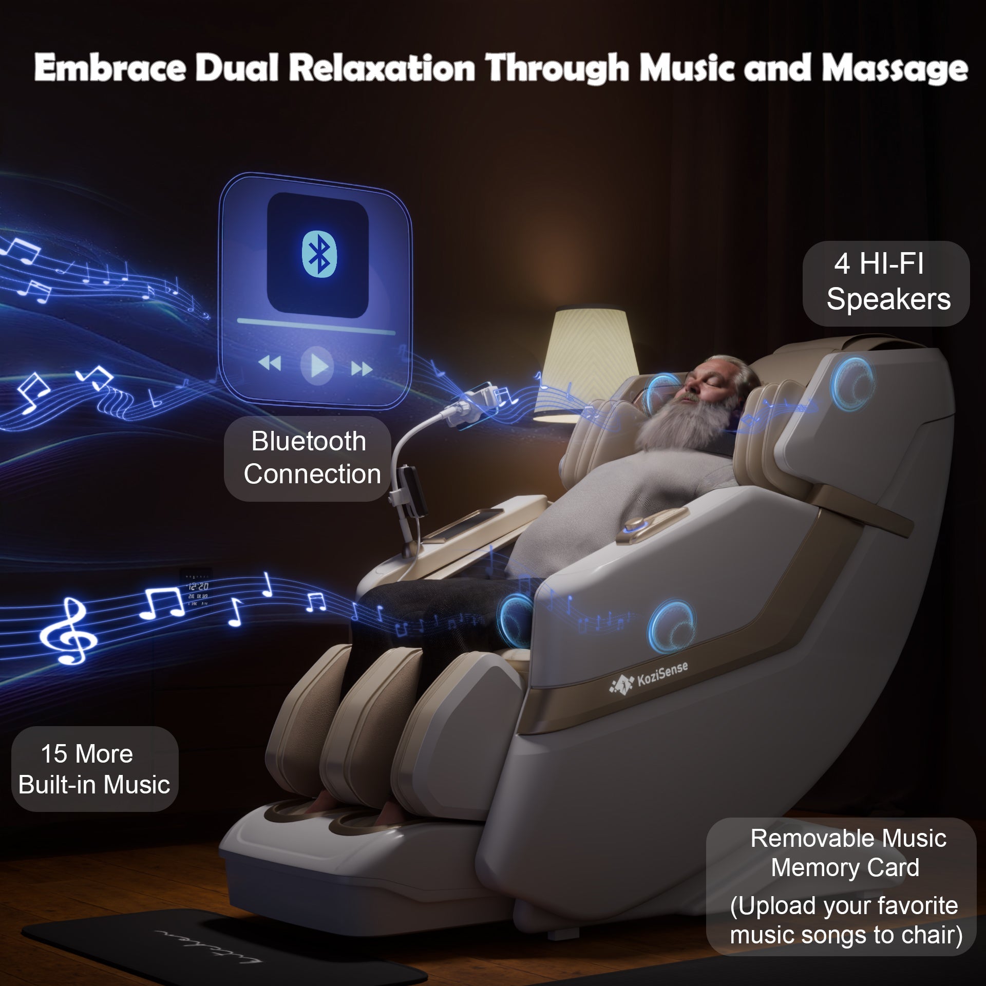 KoziSense KZ-313 Heated Jade Stone Massage Chair - White
