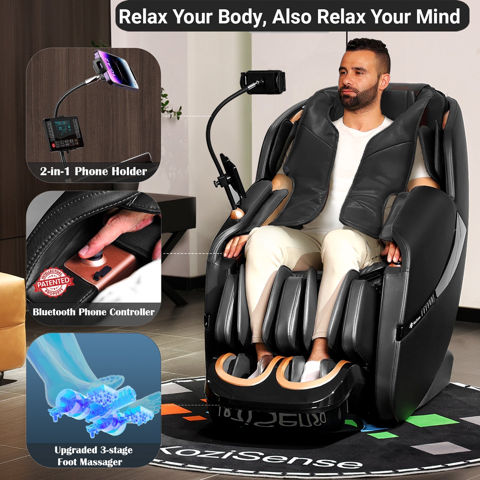 KoziSense KZ-A18 3D SL-Track Massage Chair - All Black