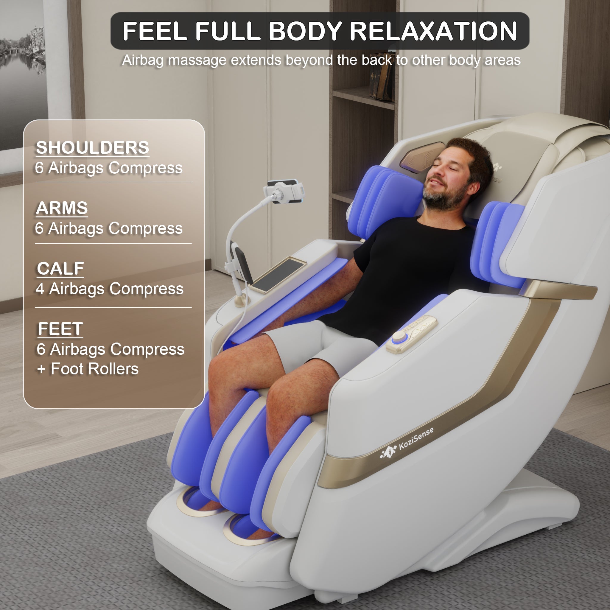 KoziSense KZ-313 Heated Jade Stone Massage Chair - White