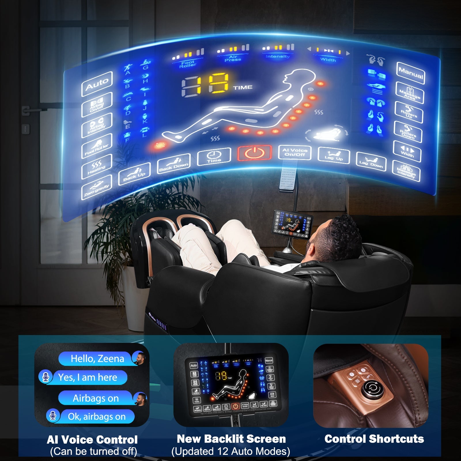 KoziSense KZ-A18 3D SL-Track Massage Chair - All Black