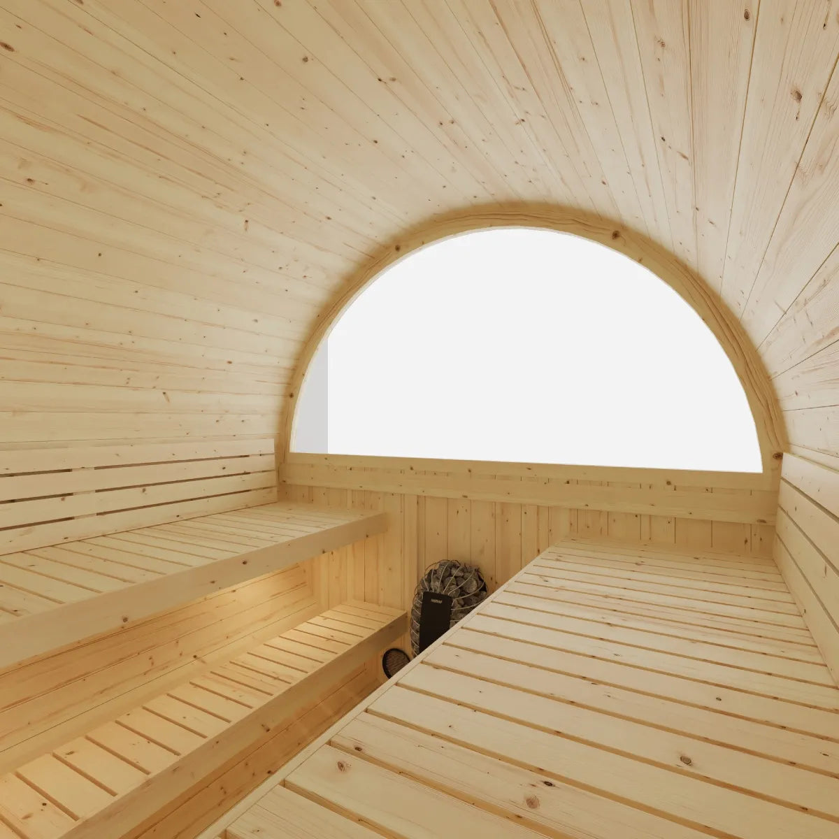 Helsinki 4-Person Finnish Barrel Sauna with Terrace + WiFi Heater