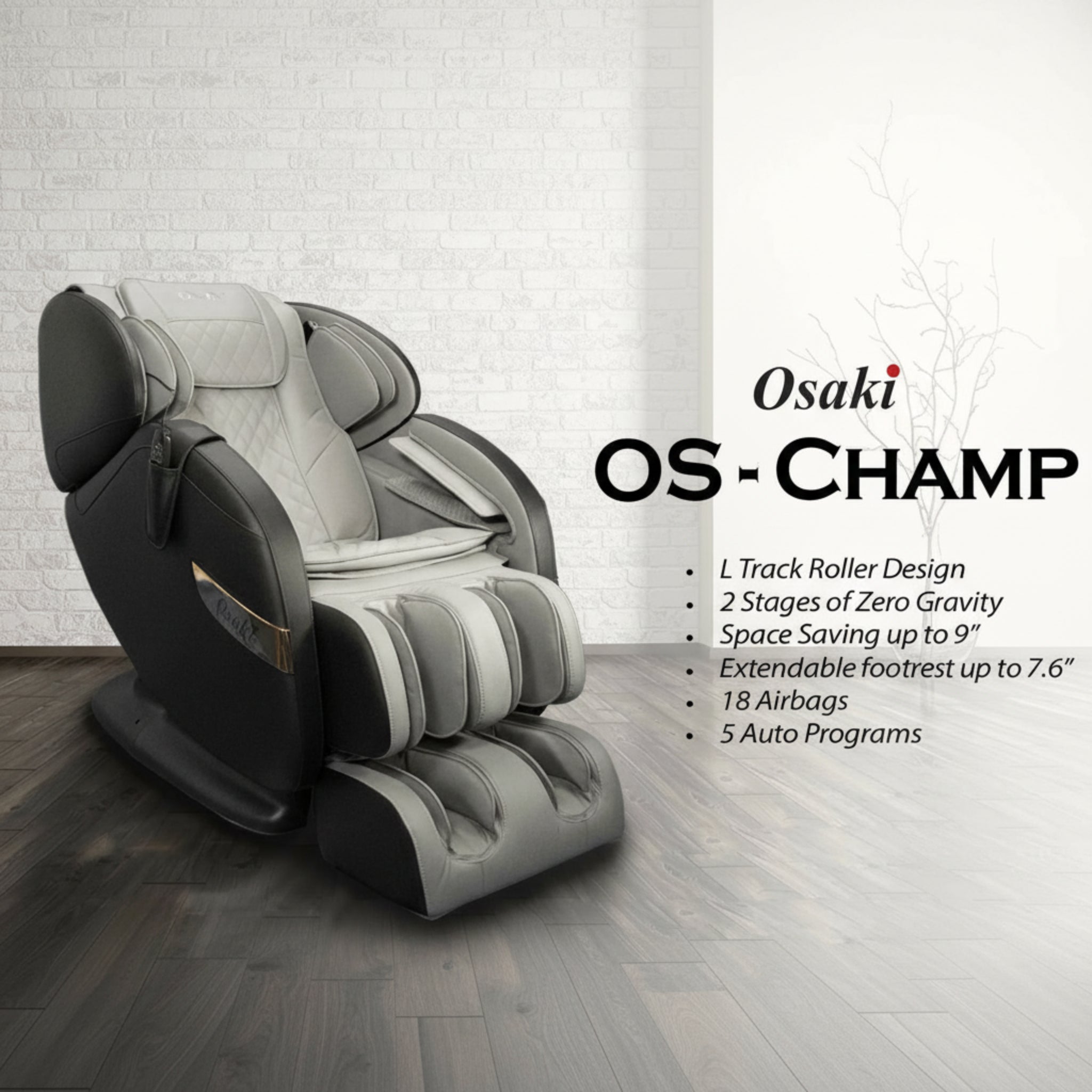 OS Champ Zero Gravity Full-Body Massage Chair - Cream/Taupe