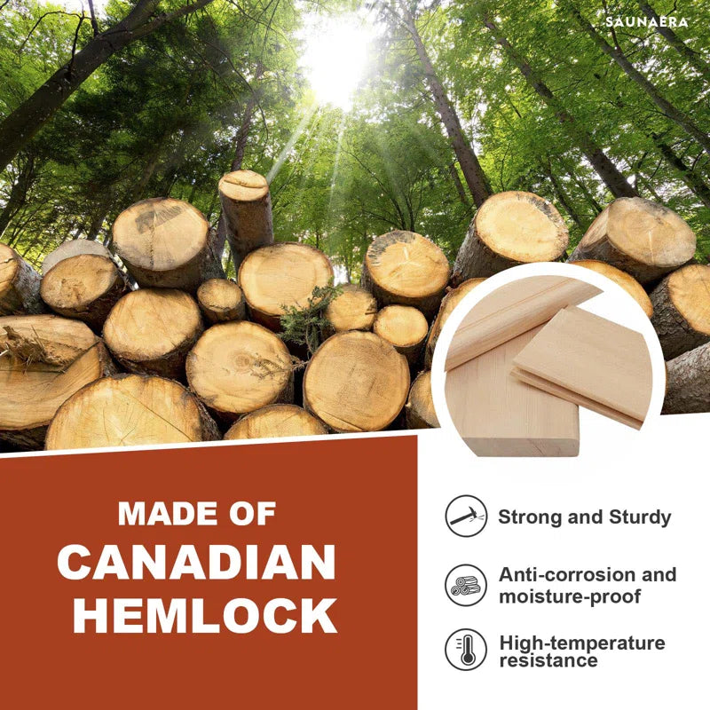 Full Spectrum Infrared Sauna，1-2 Person Home Sauna，Wooden Canadian Hemlock Indoor Spa Sauna with Resonance Speaker, Panoramic Tempered Glass Door