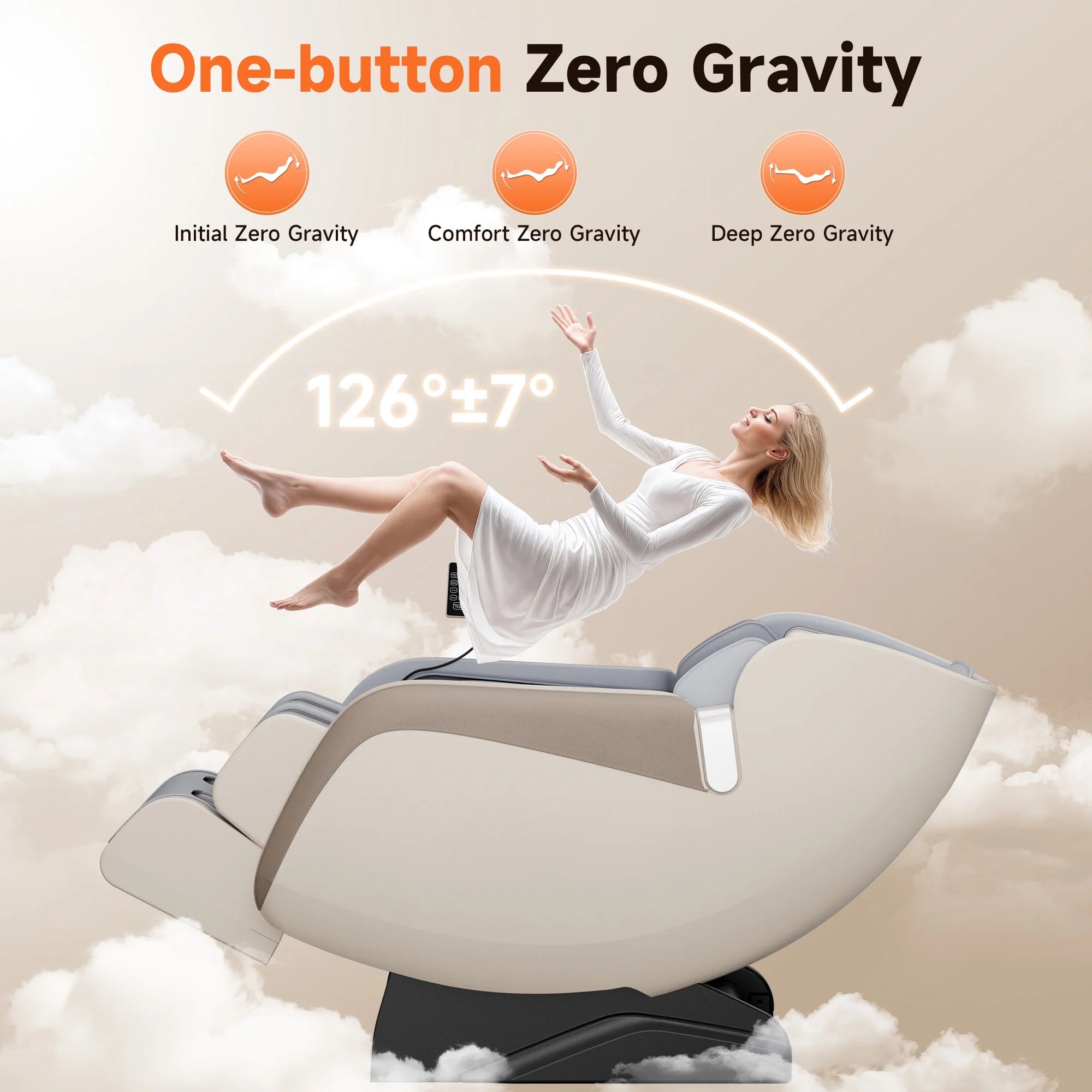 4D Massage Chair Full Body, Zero Gravity Massage Chair with Heat and Foot Massage with Airbags, Kneading, Bluetooth, LCD Touch Control - Beige