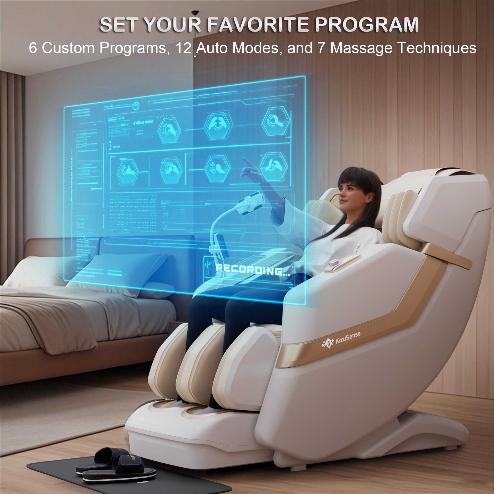 KoziSense KZ-313 Heated Jade Stone Massage Chair - White