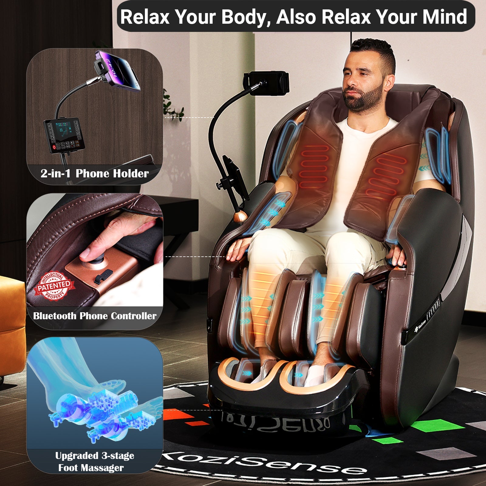 KoziSense KZ-A18 3D SL-Track Massage Chair - Black/Brown