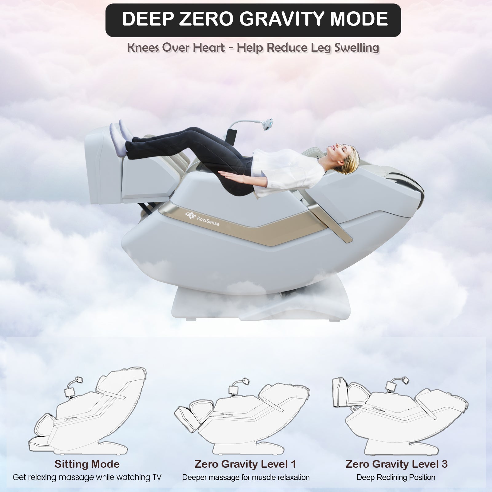 KoziSense KZ-313 Heated Jade Stone Massage Chair - White