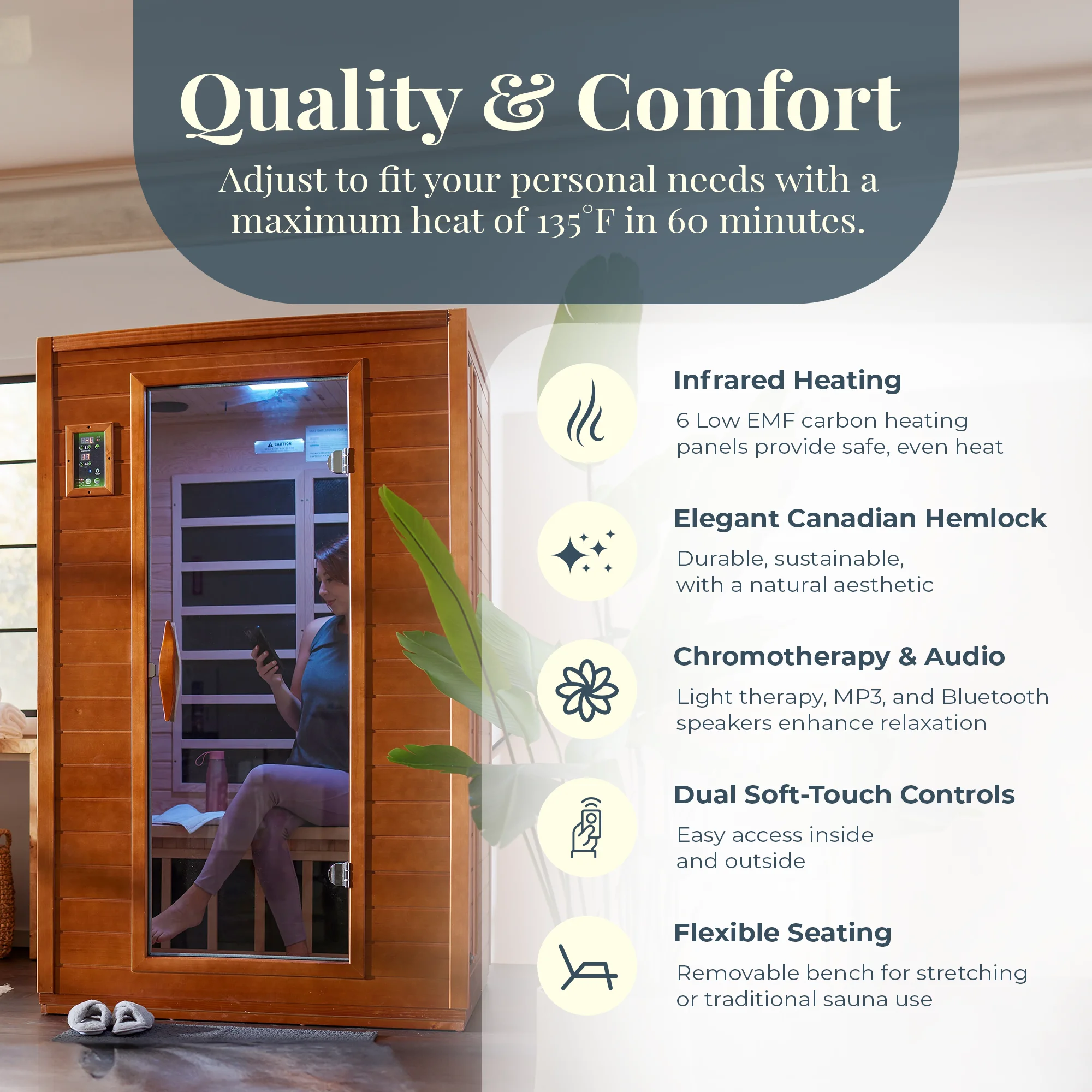 Andora 2-Person Low EMF Hemlock Infrared Sauna