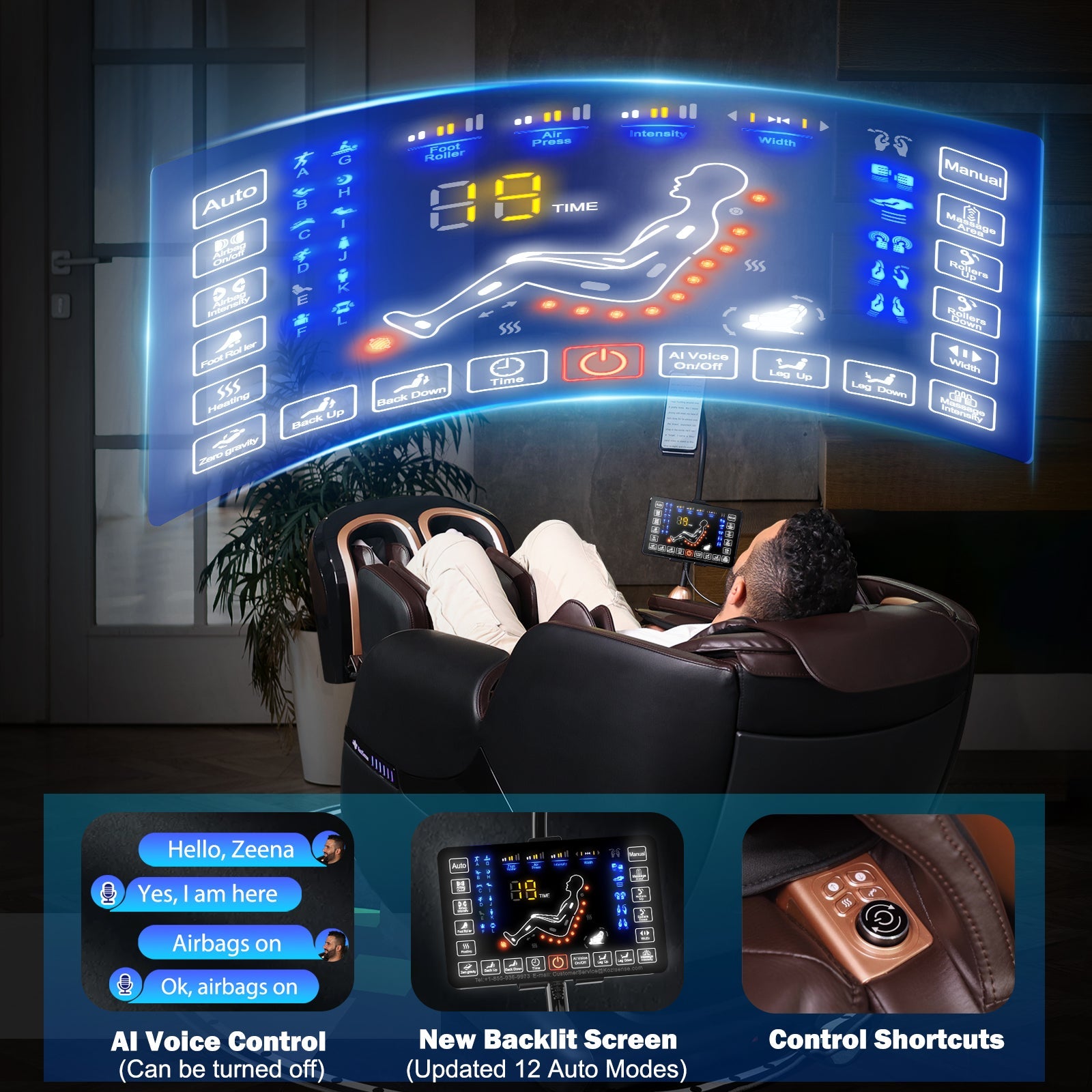 KoziSense KZ-A18 3D SL-Track Massage Chair - Black/Brown