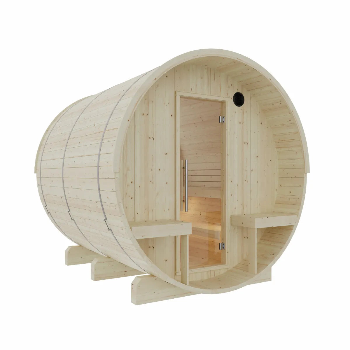 Helsinki 4-Person Finnish Barrel Sauna with Terrace + WiFi Heater