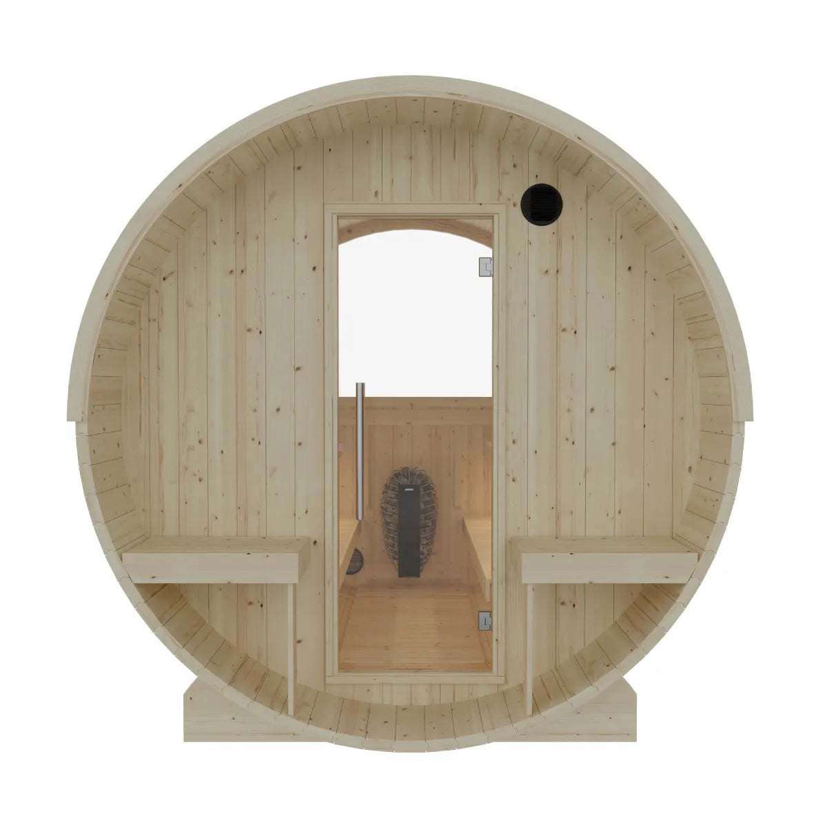 Helsinki 4-Person Finnish Barrel Sauna with Terrace + WiFi Heater