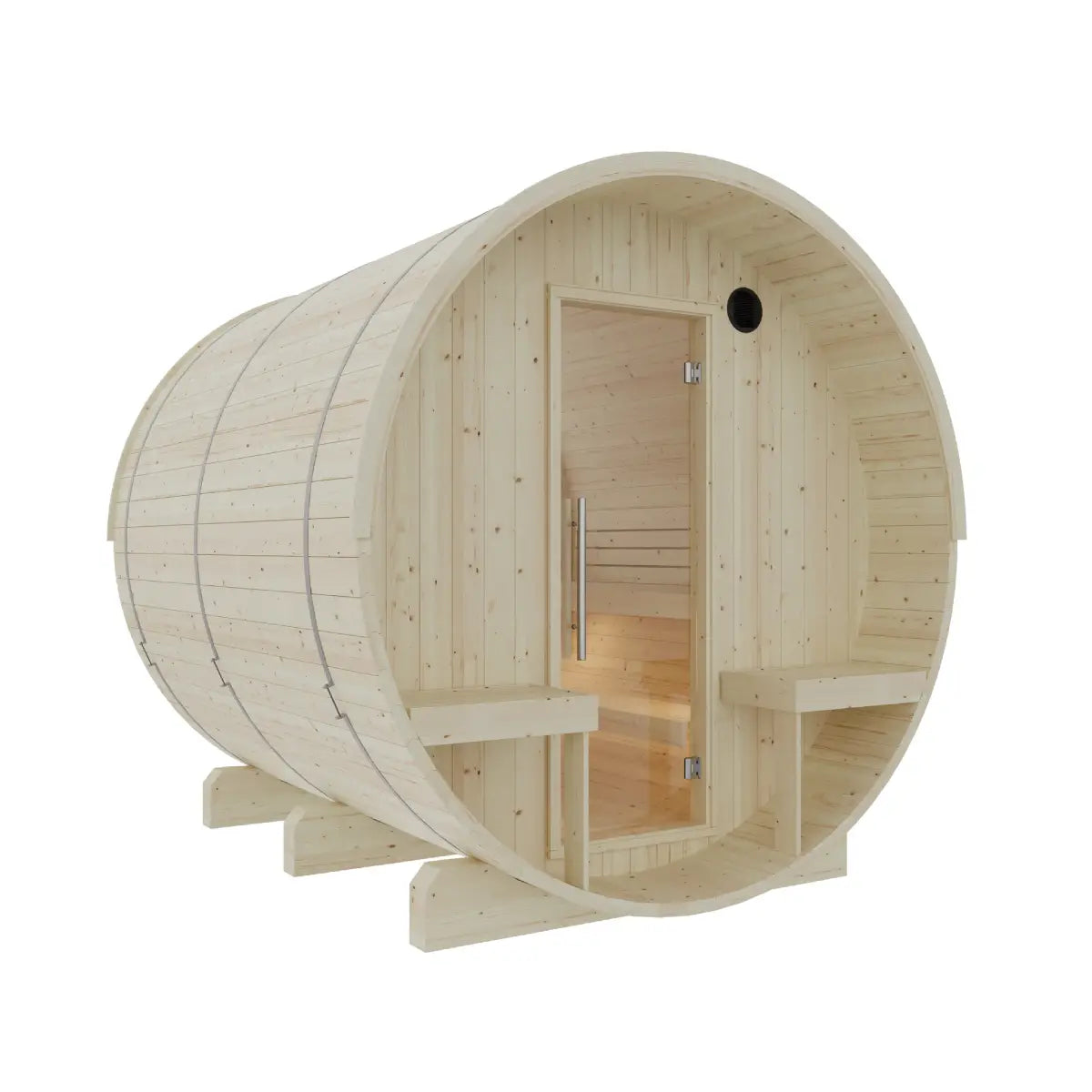 Turku 6-Person Finnish Barrel Sauna with Terrace + WiFi Heater