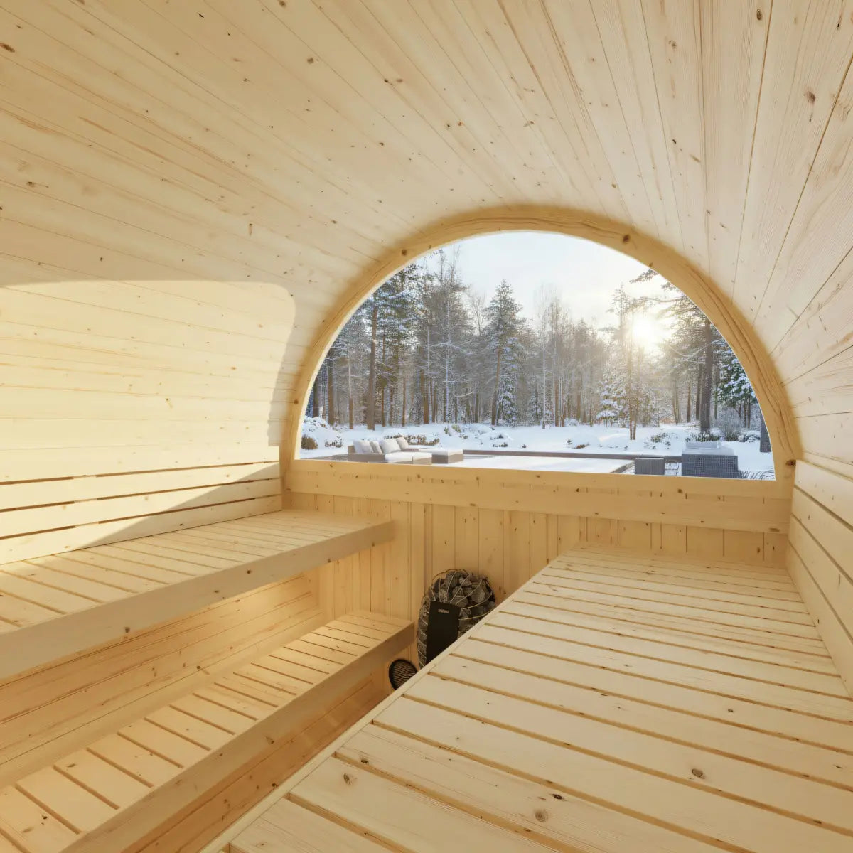 Turku 6-Person Finnish Barrel Sauna with Terrace + WiFi Heater