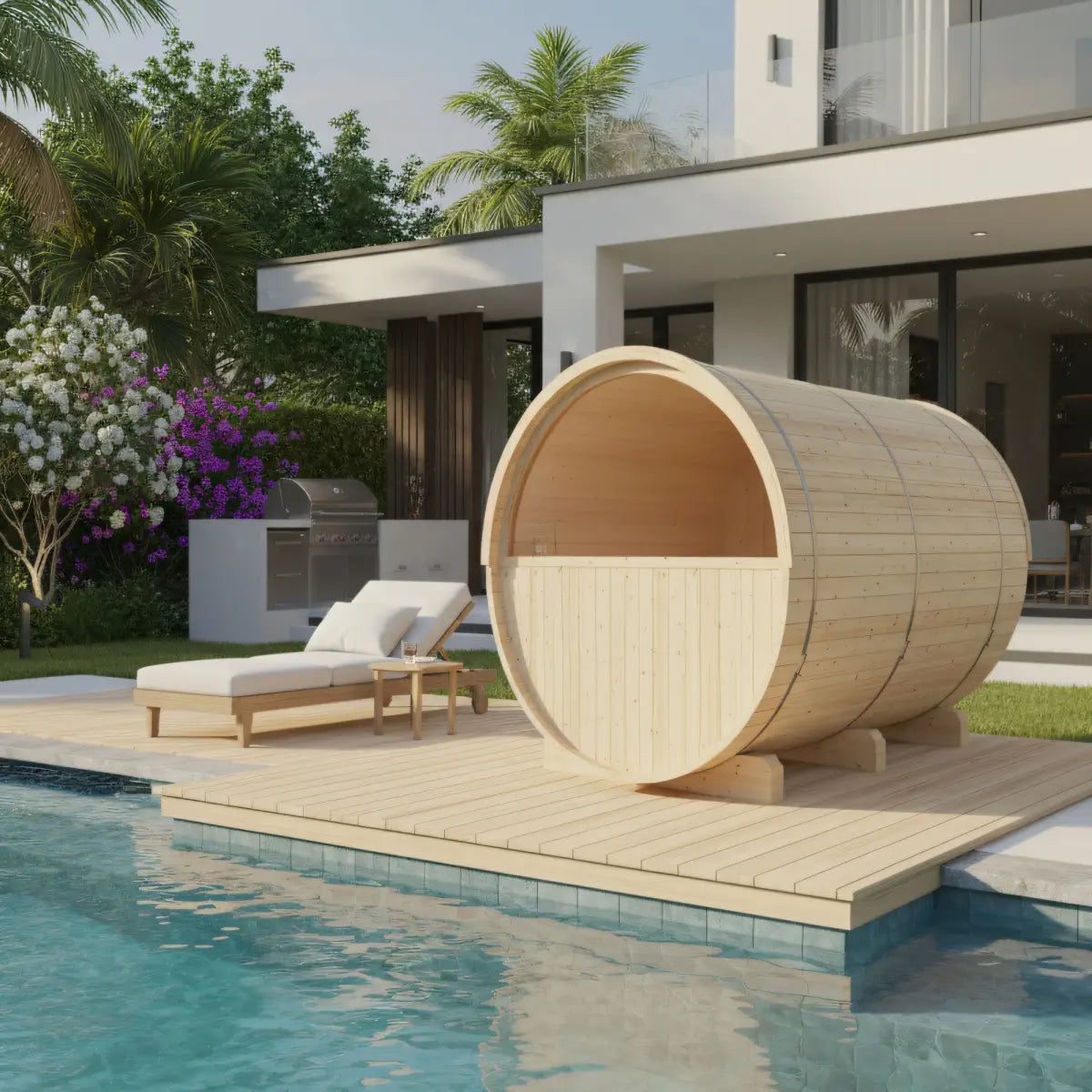 Turku 6-Person Finnish Barrel Sauna with Terrace + WiFi Heater