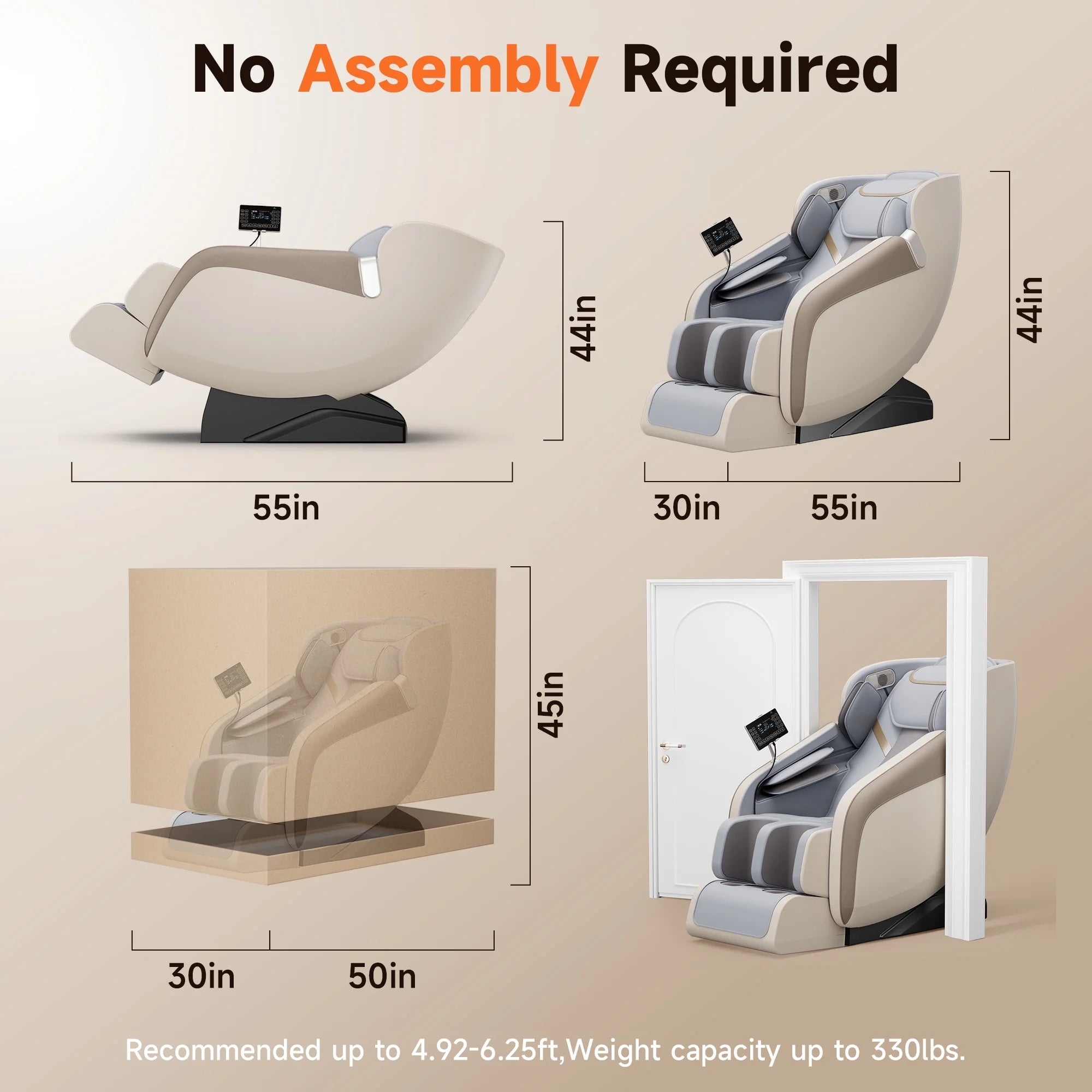4D Massage Chair Full Body, Zero Gravity Massage Chair with Heat and Foot Massage with Airbags, Kneading, Bluetooth, LCD Touch Control - Beige